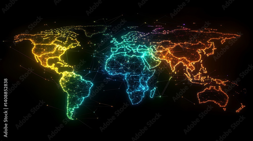 Neon illuminated cyber space with 3D rendered global world showing energy power and technology connections Neon illuminated cyber space with 3D rendered global world showing energy power and technology connections