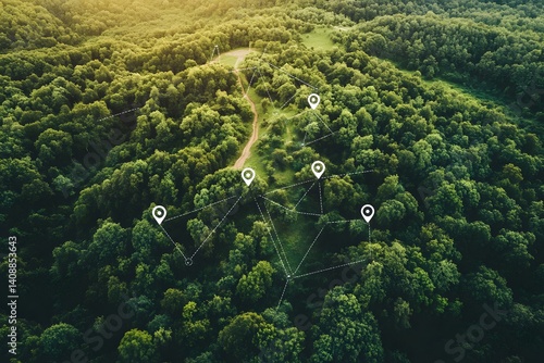 Aerial View of Forest with Location Markers