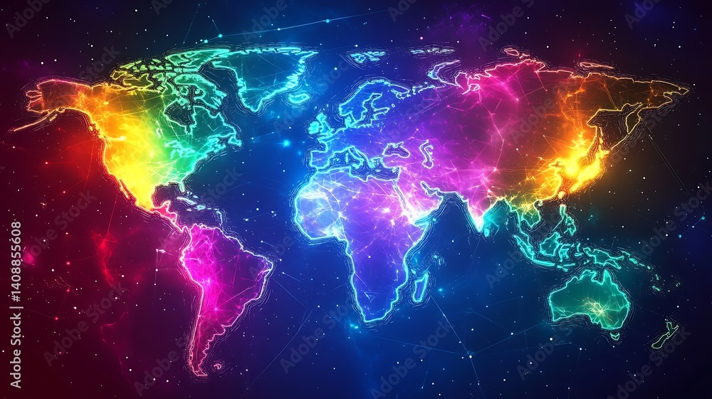 Futuristic digital world in cyber space with vibrant neon colors symbolizing internet technology and global energy connections Futuristic digital world in cyber space with vibrant neon colors symbolizing internet technology and global energy connections