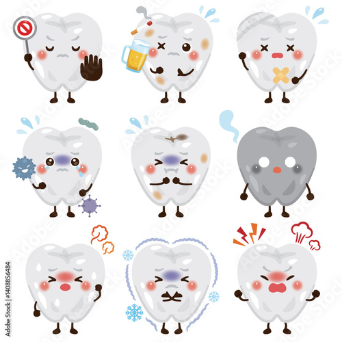 様々な状態の歯のキャラクター