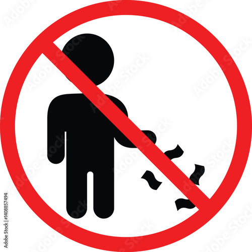 No littering icon with prohibition sign for public cleanliness and environment safety
