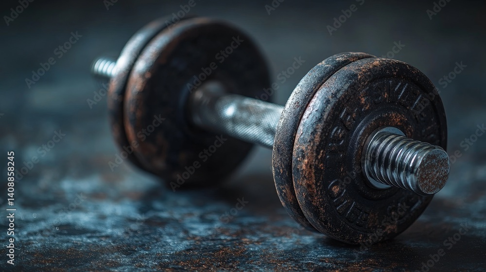 Fototapeta premium Weathered Dumbbell on Dark Surface