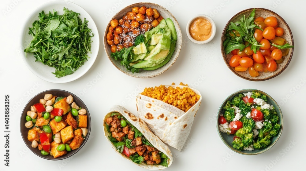 Isolated on white: a bundle of ready-to-eat vegan wraps. Isolated on white: a bundle of ready-to-eat vegan wraps.