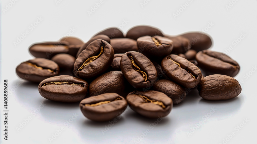 Pile of roasted coffee beans on white background with clipping path Pile of roasted coffee beans on white background with clipping path