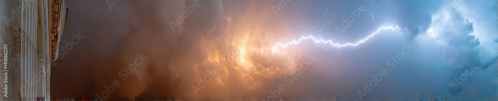 Fototapeta premium Elemental Power Dynamics Cinematic Climate Crisis Visualization - Dramatic Atmospheric Electrical Discharge Revealing Natures Turbulent Energy Landscape