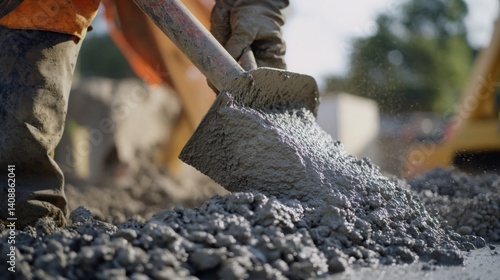Wallpaper Mural A construction worker mixing concrete for a foundation. Featuring manual labor and teamwork Torontodigital.ca