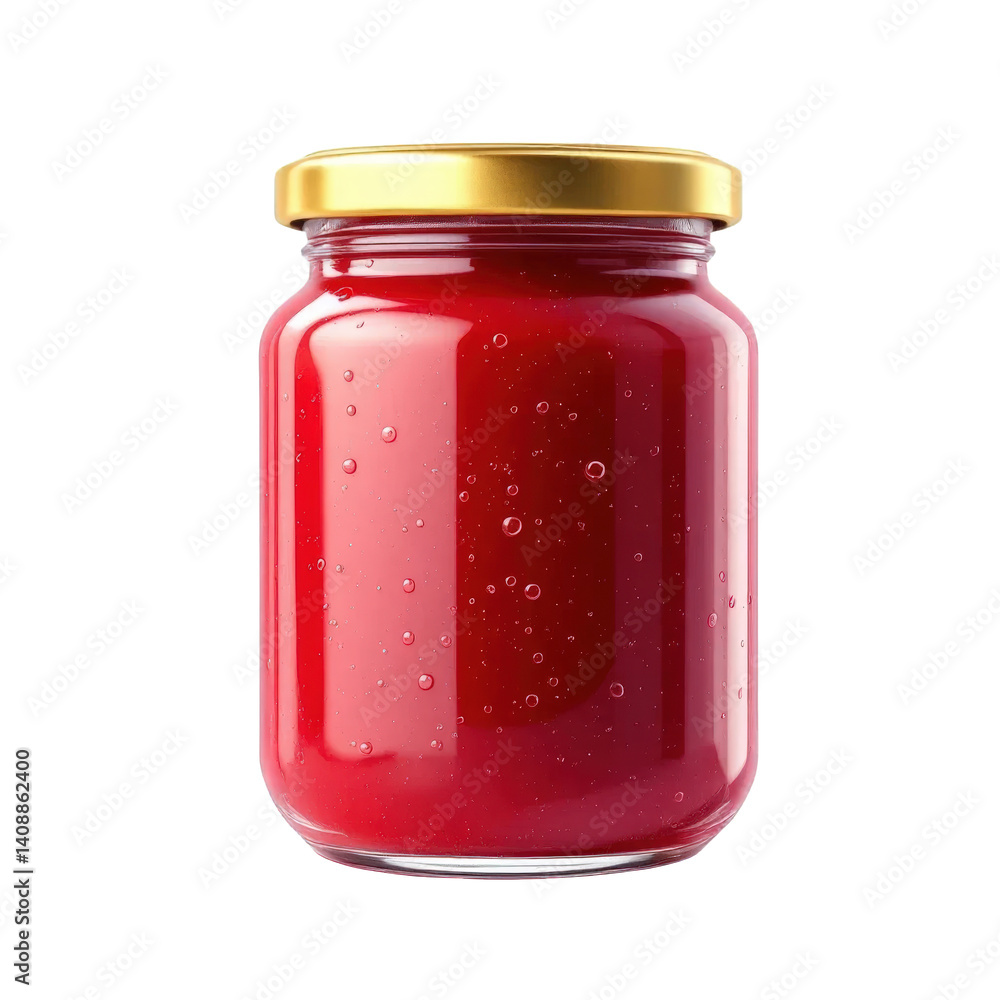 Jar of Homemade Red Berry Jam with Golden Lid, isolated on transparent background. Jar of Homemade Red Berry Jam with Golden Lid, isolated on transparent background.
