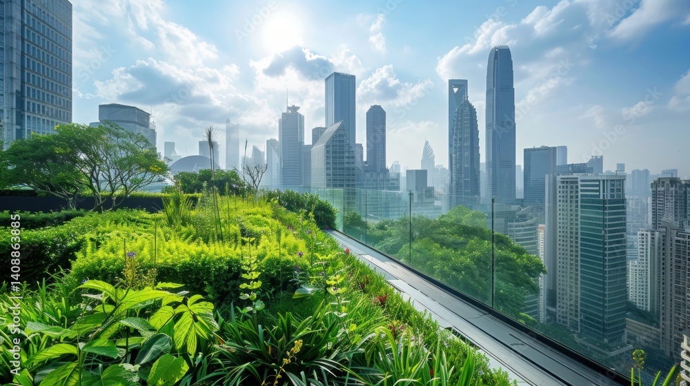 Fototapeta premium Urban green rooftop garden city view