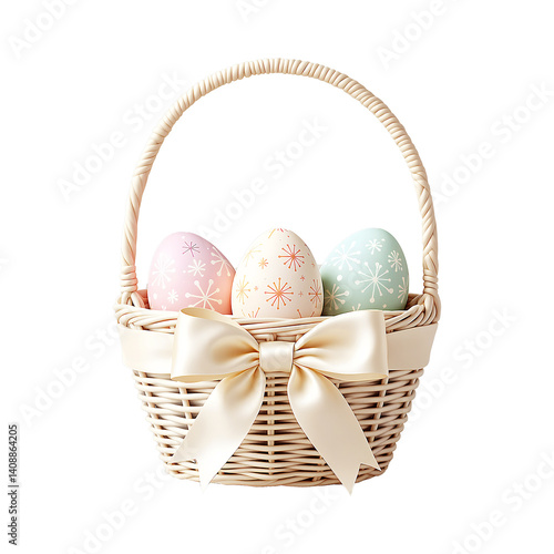 Elegant Easter Basket Clipart – Colorful Pastel Egg Design PNG with Transparent Background for Print. 