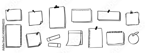 set of paper clips hand drawn