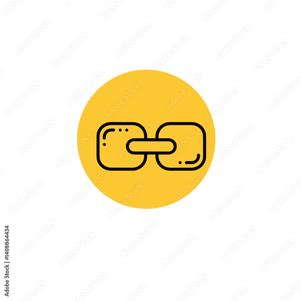 Link icon on yellow background in flat style for design Link icon on yellow background in flat style for design