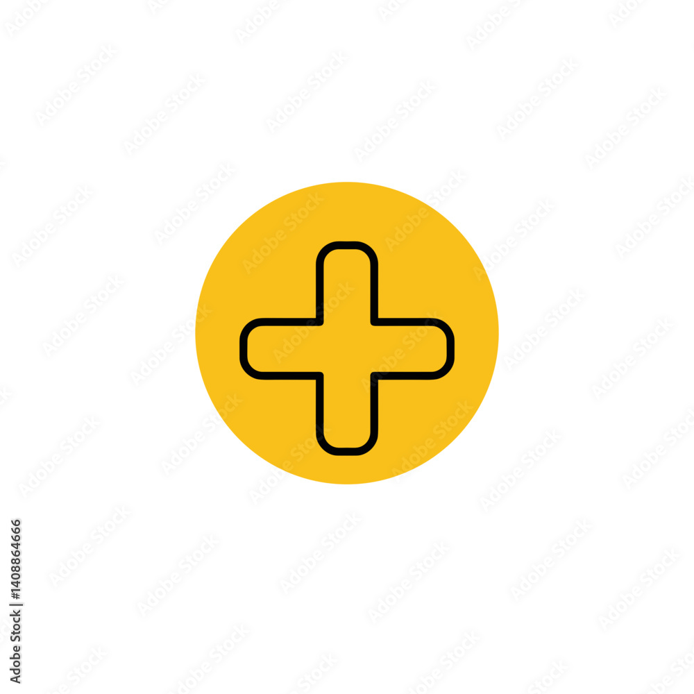 Obraz premium Plus symbol icon on a yellow background 