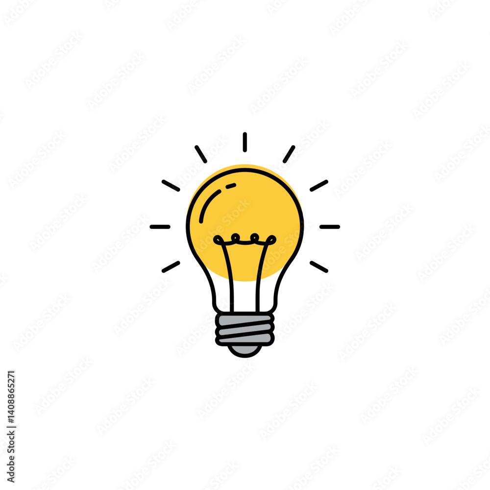 Light bulb illustration shining brightly on a white background Light bulb illustration shining brightly on a white background