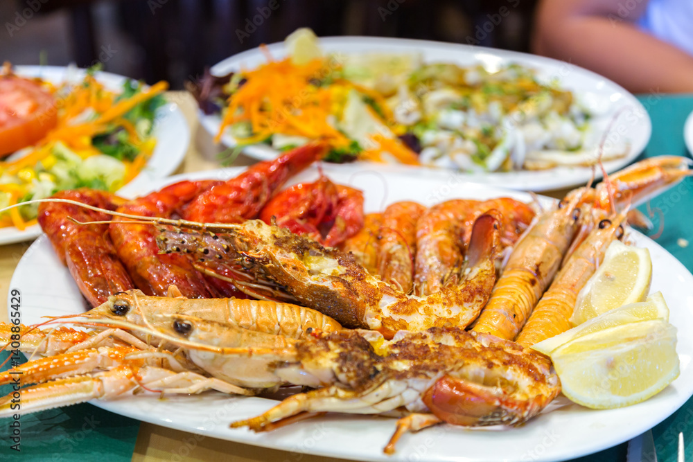 Mixed grilled seafood plate, Madrid, Spain Mixed grilled seafood plate, Madrid, Spain