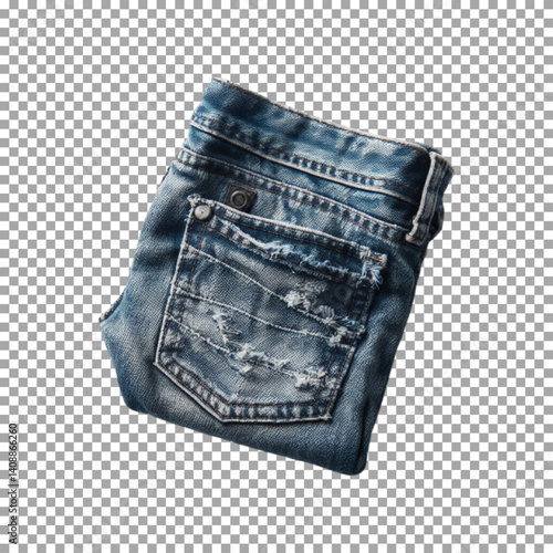 A denim pocket, Close-Up of Fashionable Frayed Denim Pocket for Creative Use on transparent background, png, psd
