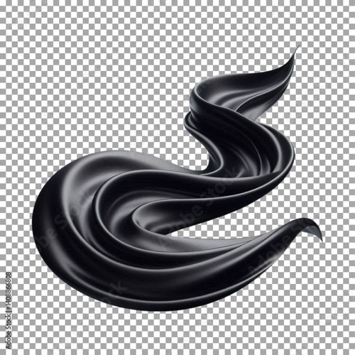 A piece of black satin fabric, Abstract Black Silk Wave with Glossy Finish on transparent background, png, psd
