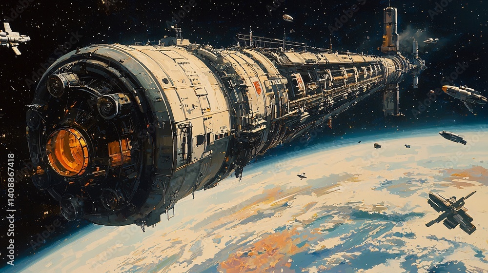The spacecraft orbits the earth The spacecraft orbits the earth