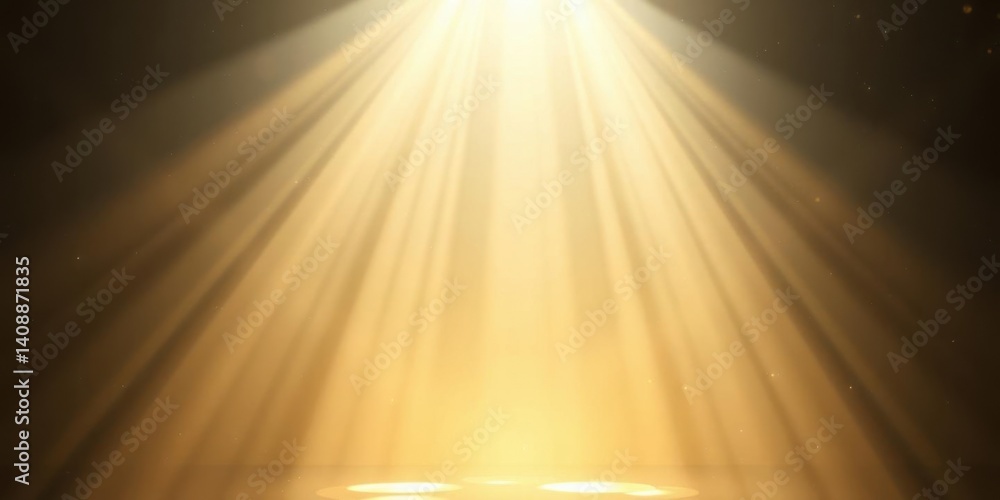 Naklejka premium Golden Light Rays Background Dramatic Stage Lighting Spotlight Illumination