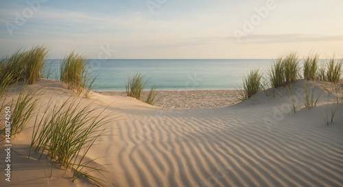 Wallpaper Mural Peaceful beach landscape with sand dunes and sea grass  Torontodigital.ca