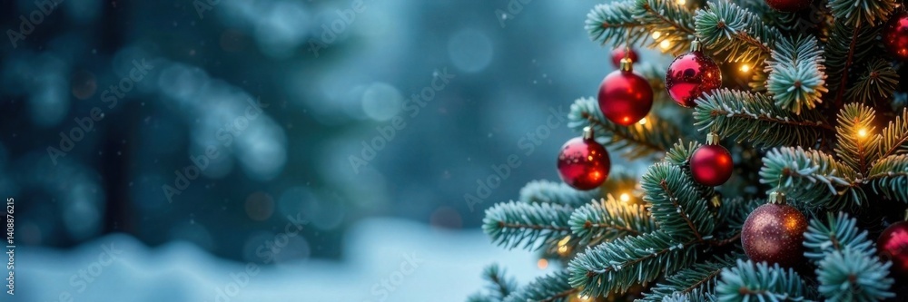 Frosty Christmas tree with ornaments and garlands, garlands, frosty, branches Frosty Christmas tree with ornaments and garlands, garlands, frosty, branches