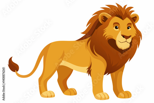 Cartoon Lion Illustration Standing Courageously Depicting Strength And Royalty With Bold Colors On White Background For Kids