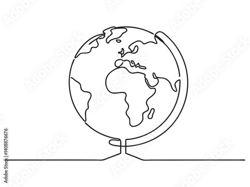 Continuous one line art drawing of earth planet, Globe, geography vector outline, Single line illustration of world map