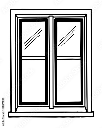 Isolated Double Window Vector Art In Black And White Doodle Style Decorative Architectural Element For Design Projects