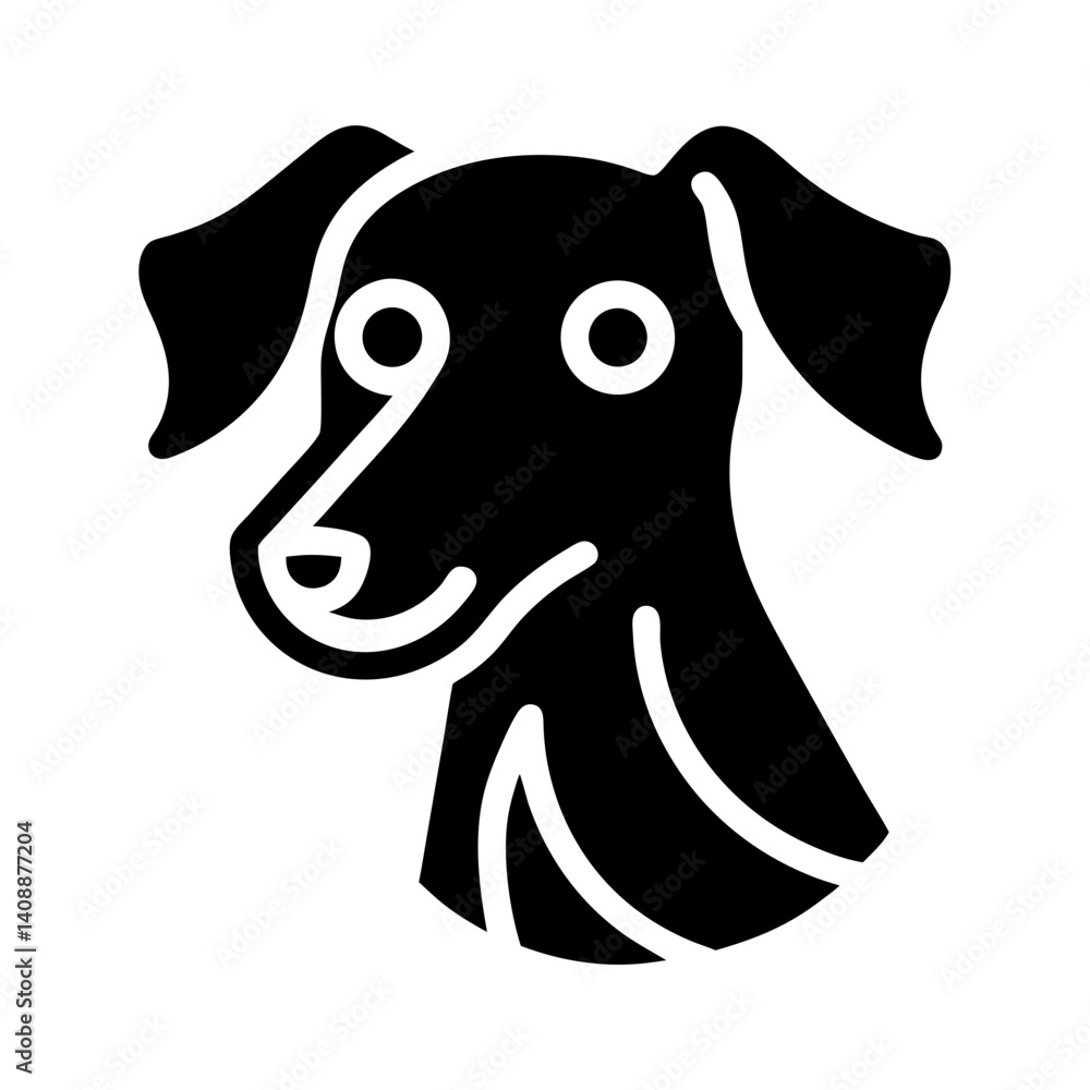 Obraz premium Minimalistic Silhouette Of A Dog Head With Pointed Snout And Drooping Ears Solid Black On White