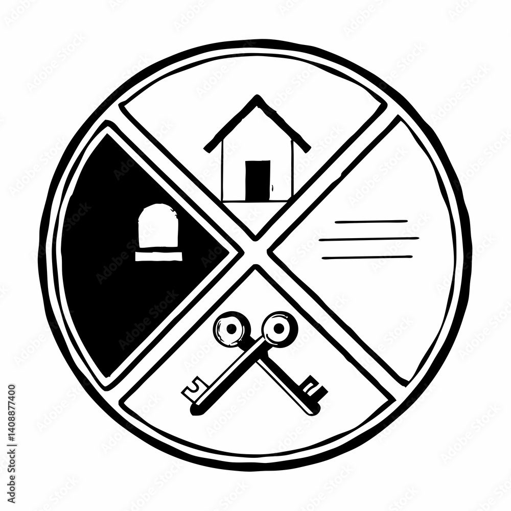 Abstract Illustration Showing Real Estate Concept With Keys Home And Document Sketch Within A Circle Shape Abstract Illustration Showing Real Estate Concept With Keys Home And Document Sketch Within A Circle Shape