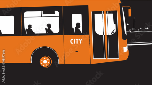 Orange City Bus With Passengers Vector Illustration Urban Transportation Public Transit System Modern Design Graphic Style