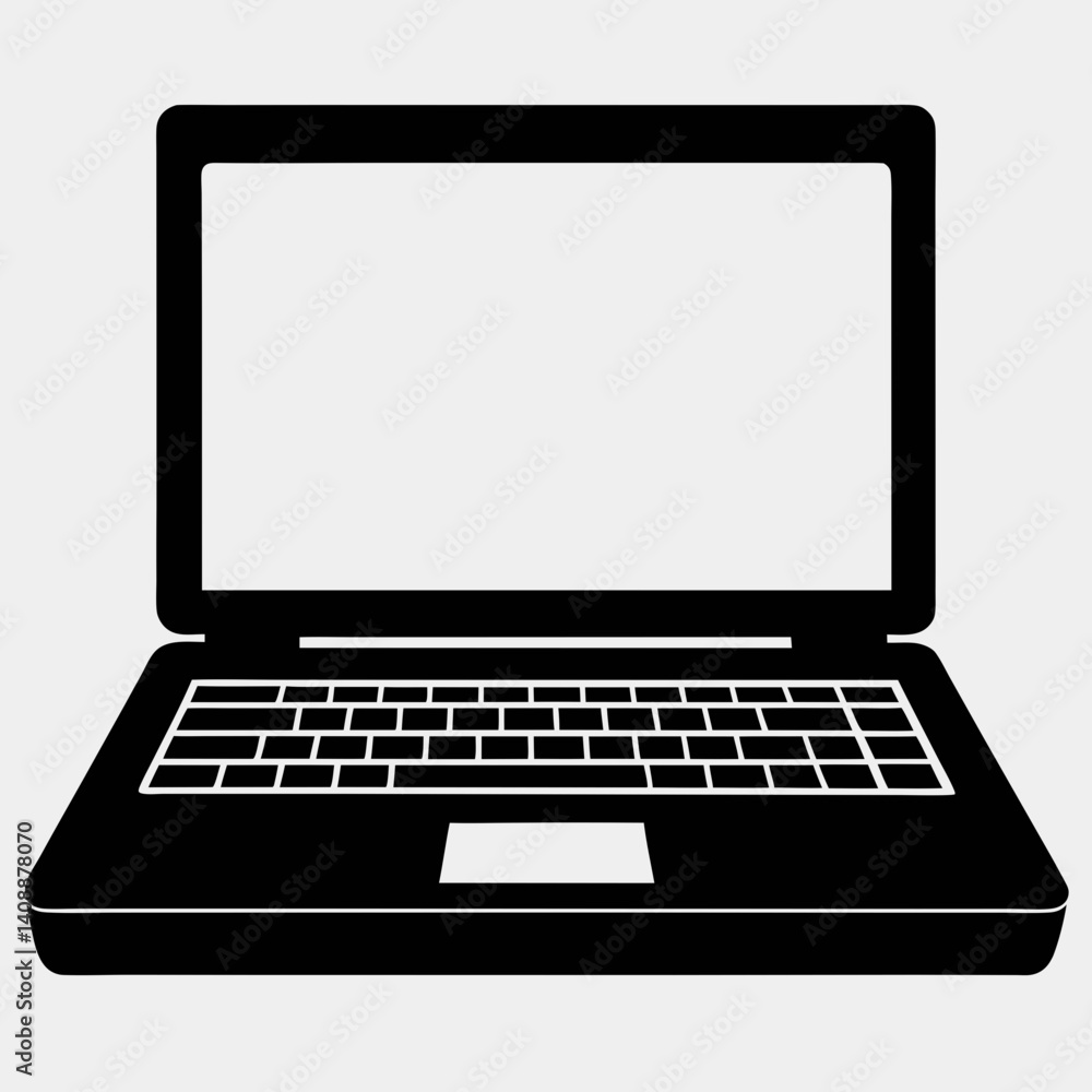 Simple Black And White Laptop Vector Graphic With Keyboard And Blank Screen Computer Illustration Simple Black And White Laptop Vector Graphic With Keyboard And Blank Screen Computer Illustration