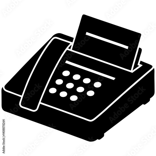 Black And White Icon Of A Fax Machine Sending Documents With Push Buttons In Isometric View