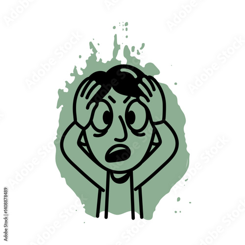 A character clutching head icon in hand drawn style 
