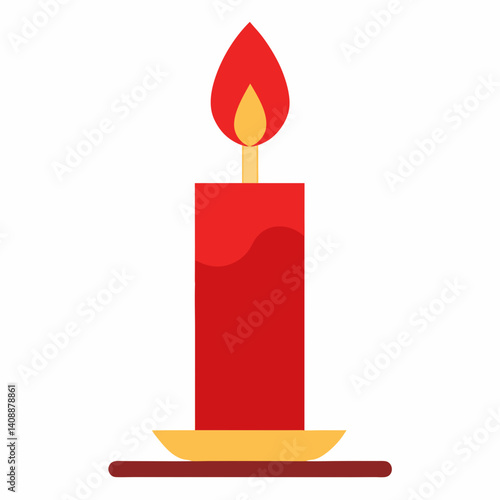 Red Wax Candle With Burning Flame And Elegant Gold Plate A Festive Celebration Icon