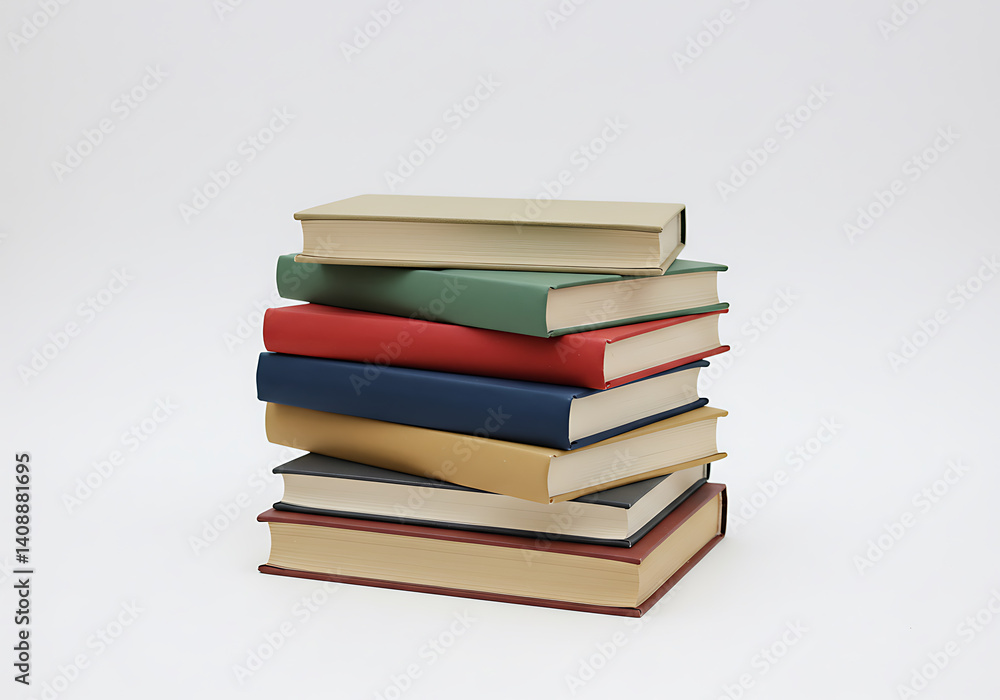 Stacked Books: Colorful Hardcovers on White, Education Still Life. Stacked Books: Colorful Hardcovers on White, Education Still Life.