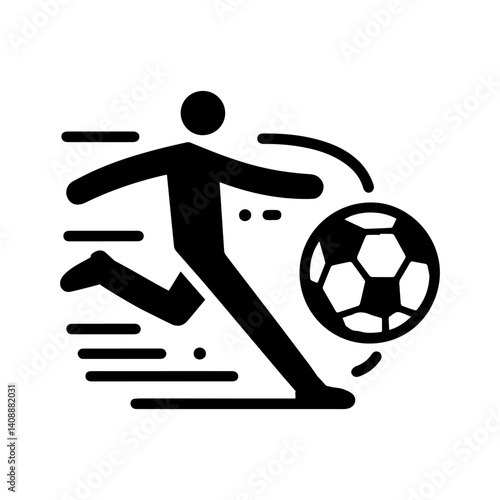 Soccer player kicking ball icon with transparent background