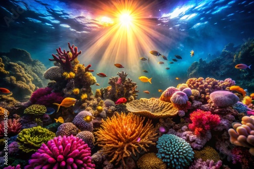 Vibrant Coral Reef Ecosystem with Sunlight