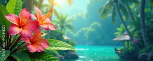 Tropical flowers swaying in the breeze , flowers, miscellaneous