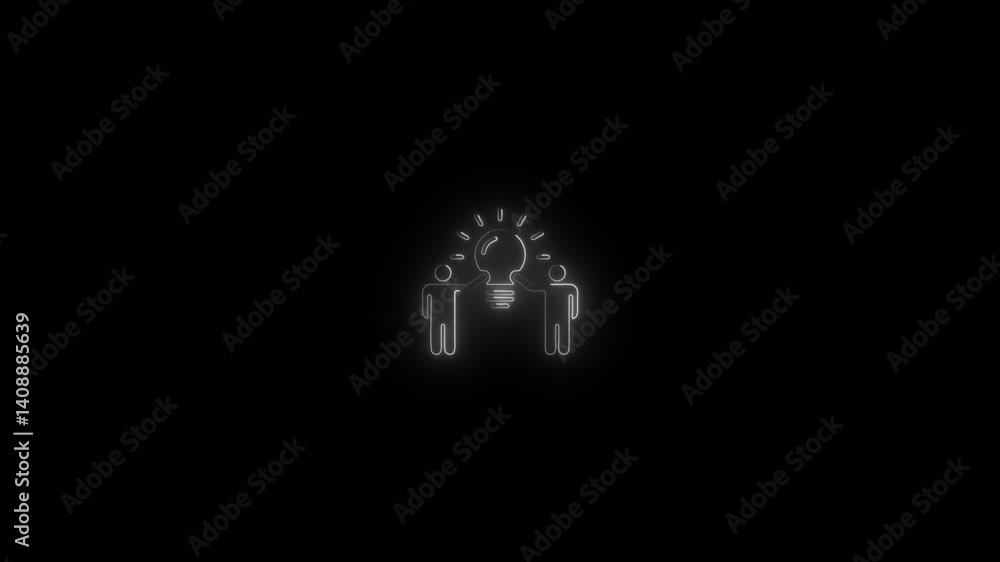 glowing neon line two man with bulb icon.Man standing with a light bulb. Neon glowing man standing and with a light bulb icon animation on black background glowing neon line two man with bulb icon.Man standing with a light bulb. Neon glowing man standing and with a light bulb icon animation on black background