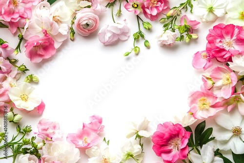 Wallpaper Mural Beautiful Pink and White Flowers Frame on White Background Torontodigital.ca
