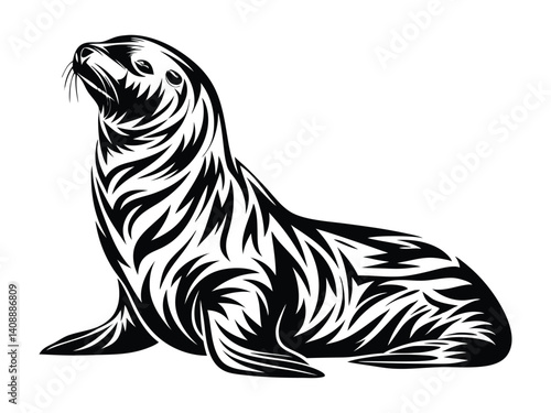 Minimalist sea lion design of silhouette black and white vector illustration on white background