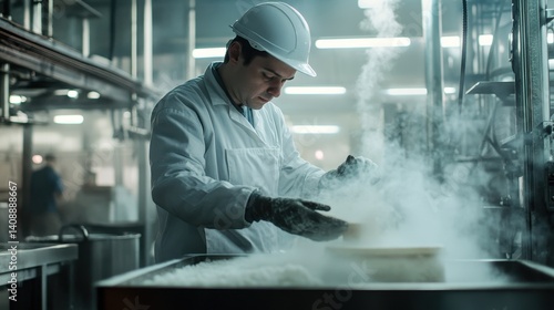 Obraz na płótnie Factory Worker with Steam in Industrial Setting
w salonie