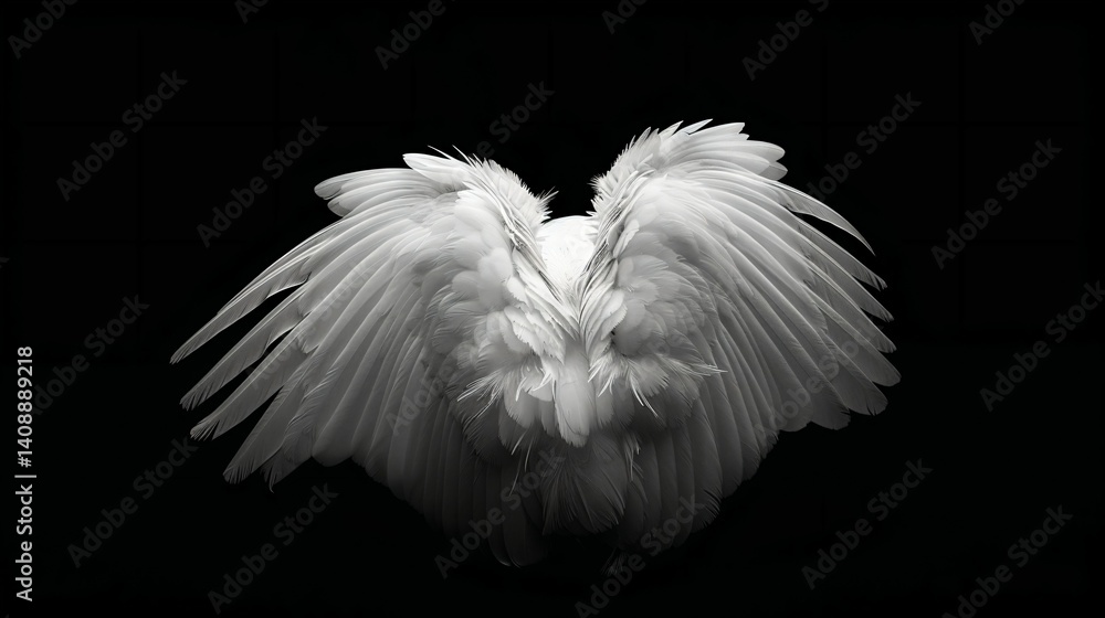 Fototapeta premium Angel wings with intricate feather details, radiating a serene and ethereal presence.