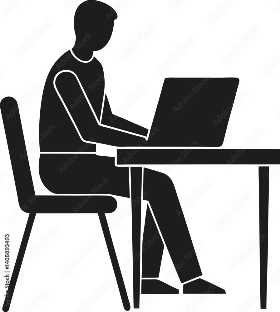 Black Silhouette of Remote Worker at Desk Black Silhouette of Remote Worker at Desk