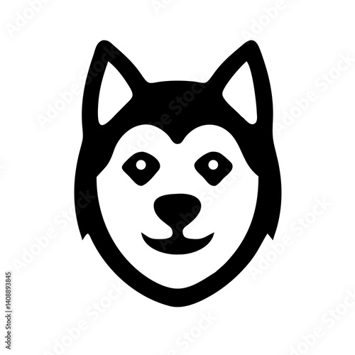 husky dog face illustration icon, black silhouette outline vector
