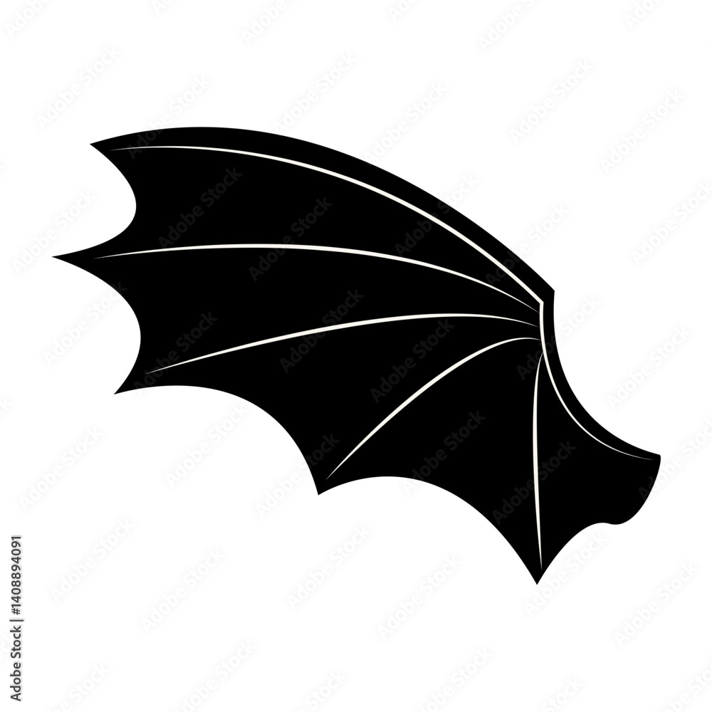Fototapeta premium Silhouette of Dark Devil Wing. Scary Bat Wing. Flat Vector Illustration.