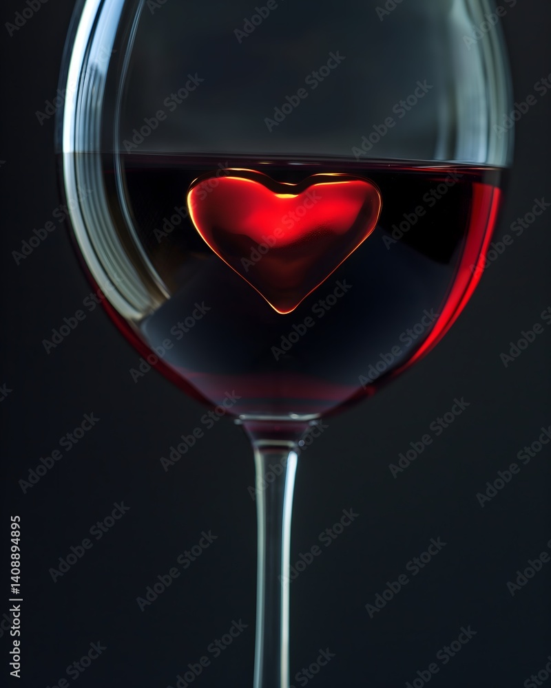 Red Wine Glass with Heart Ornament