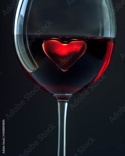 Obraz na płótnie Red Wine Glass with Heart Ornament w salonie