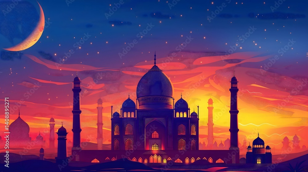 Taj Mahal Silhouette at Sunset