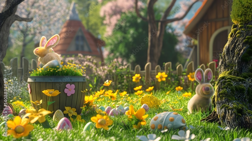Easter Bunny in a Spring Garden